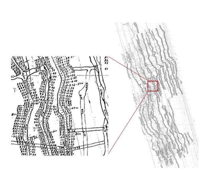 Hand-annotated underground mine plan with channel sample assay values and location callout